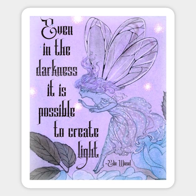 Magical Sapphic Fairy Vintage Art with Elie Wiesel Quote Sticker by ichewsyou